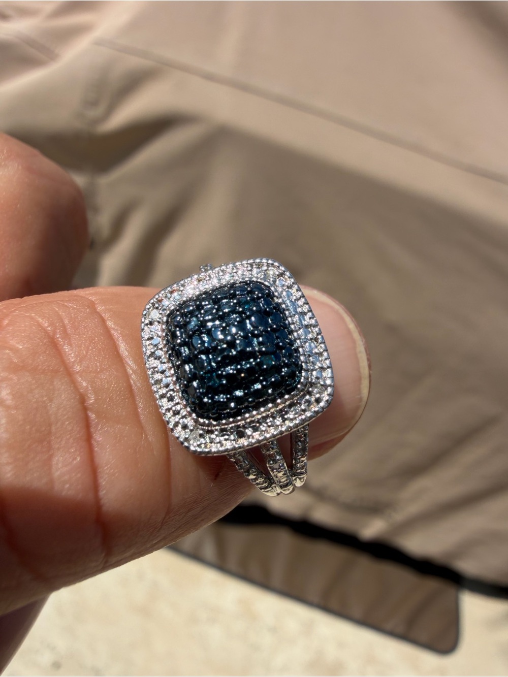 Natural Blue and White Diamond Ring 1 ctw